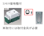 シンボル　記号　1口コンセント(シングルコンセント)　2P15A　接地極　接地極付　E　1E