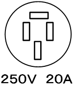 ブレーカ　単相200V　接地極付　250V20A