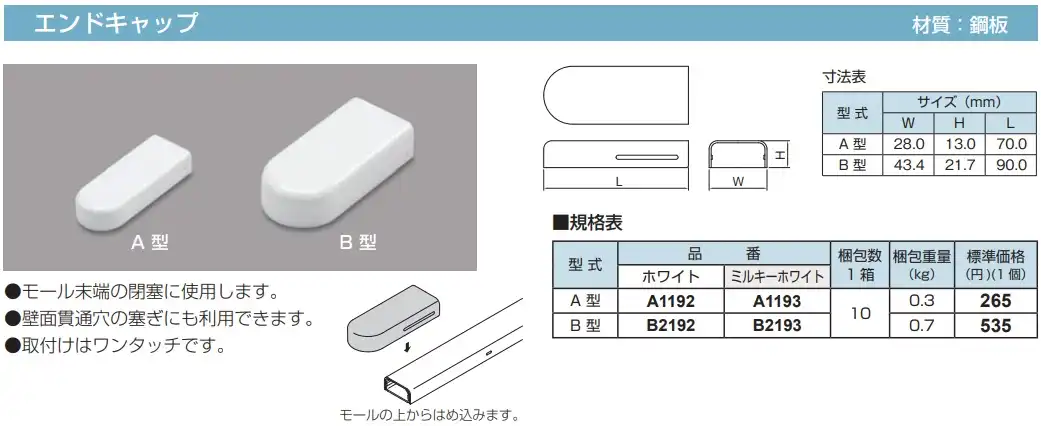 B2193 メタルモール付属品 エンドキャップ(B型・ミルキーホワイト)