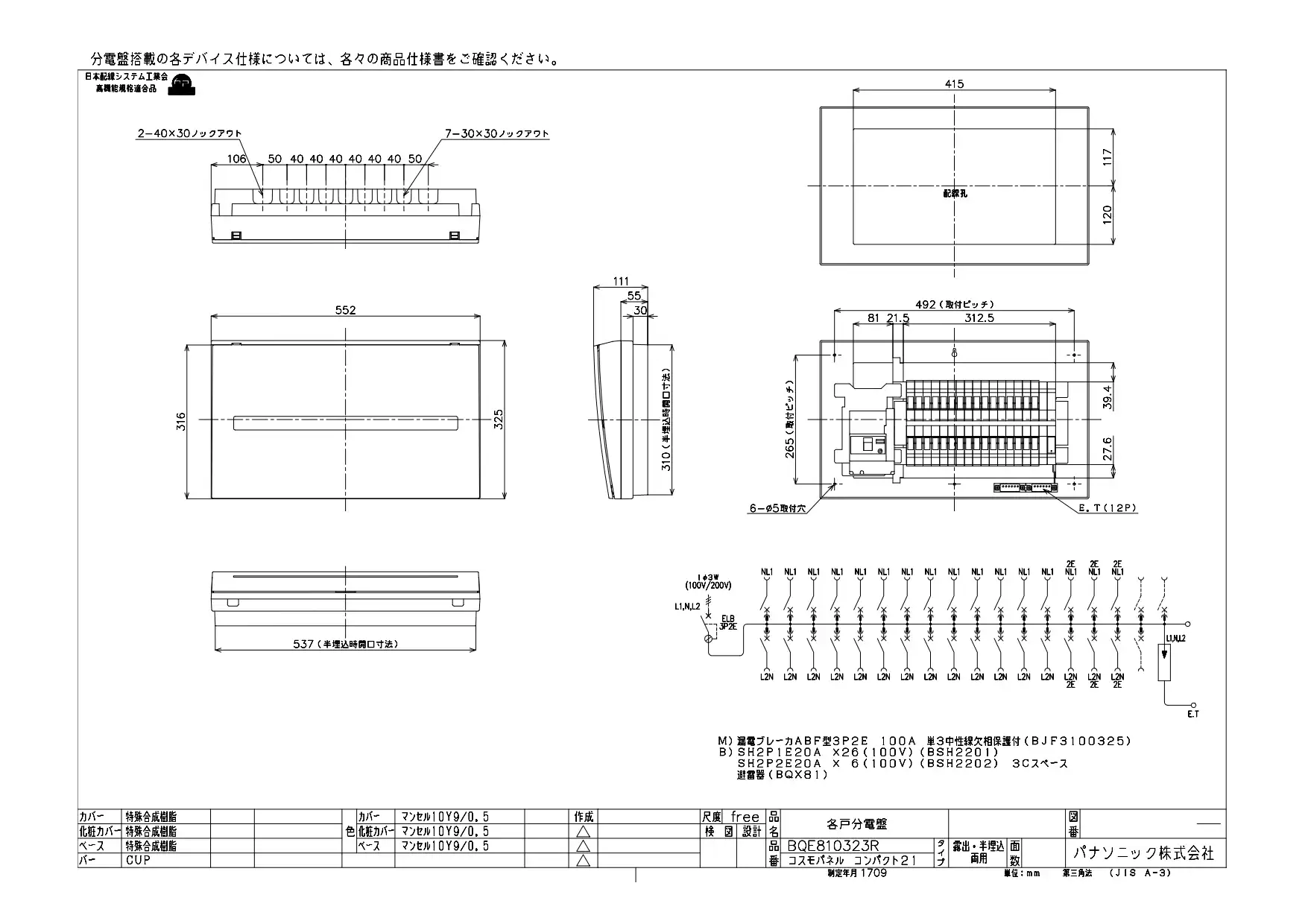 BQE810323R かみなりあんしん ばん分電盤 単3 リミッタースペースなし 主幹ELB100A 回路数32 + 3