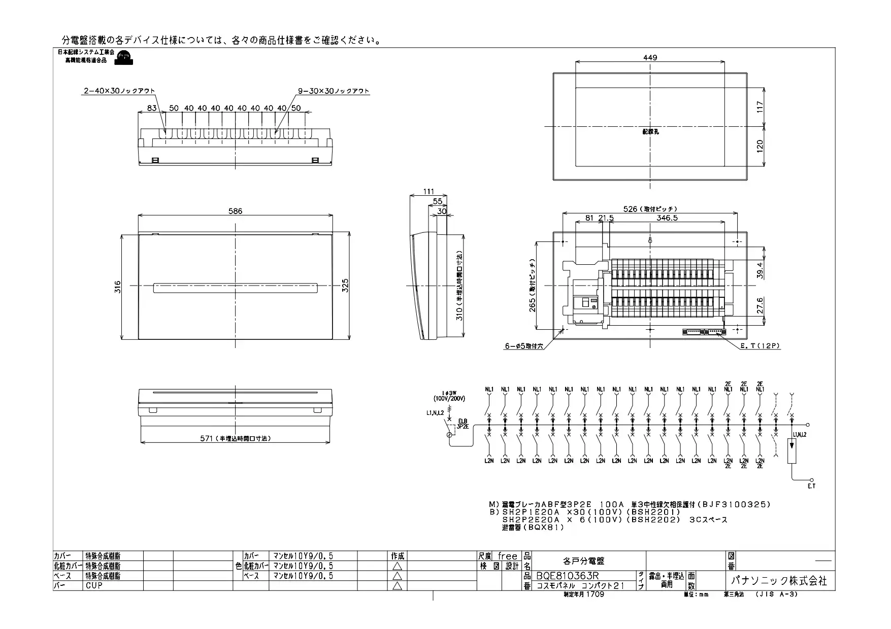 BQE810363R かみなりあんしん ばん分電盤 単3 リミッタースペースなし 主幹ELB100A 回路数36 + 3