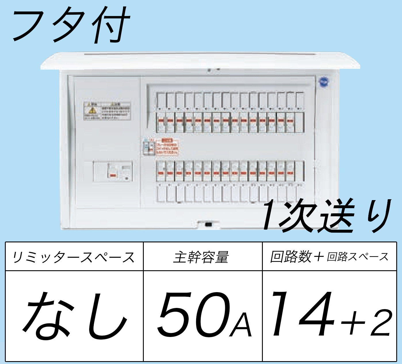 BQE851421 1次送り(100V)回路付住宅分電盤分電盤 単3 リミッタースペースなし 主幹ELB50A 回路数14 + 2