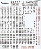 BQR83628073 回路表示ラベル BQR・BQU・BQE用 分電盤　補修部品
