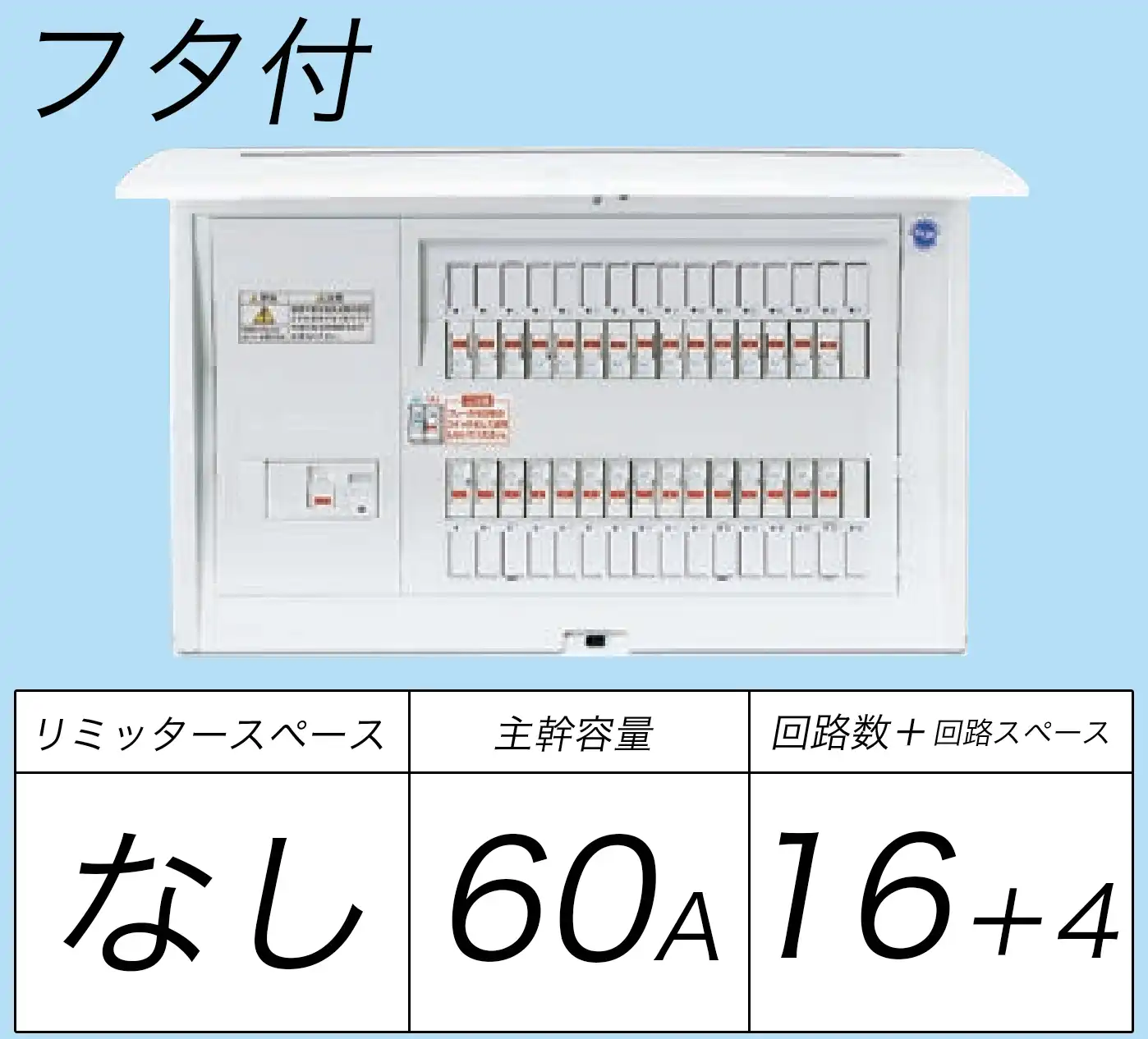 BQR86164 フタ付分電盤 単3 リミッタースペースなし 主幹ELB60A 回路数16 + 4