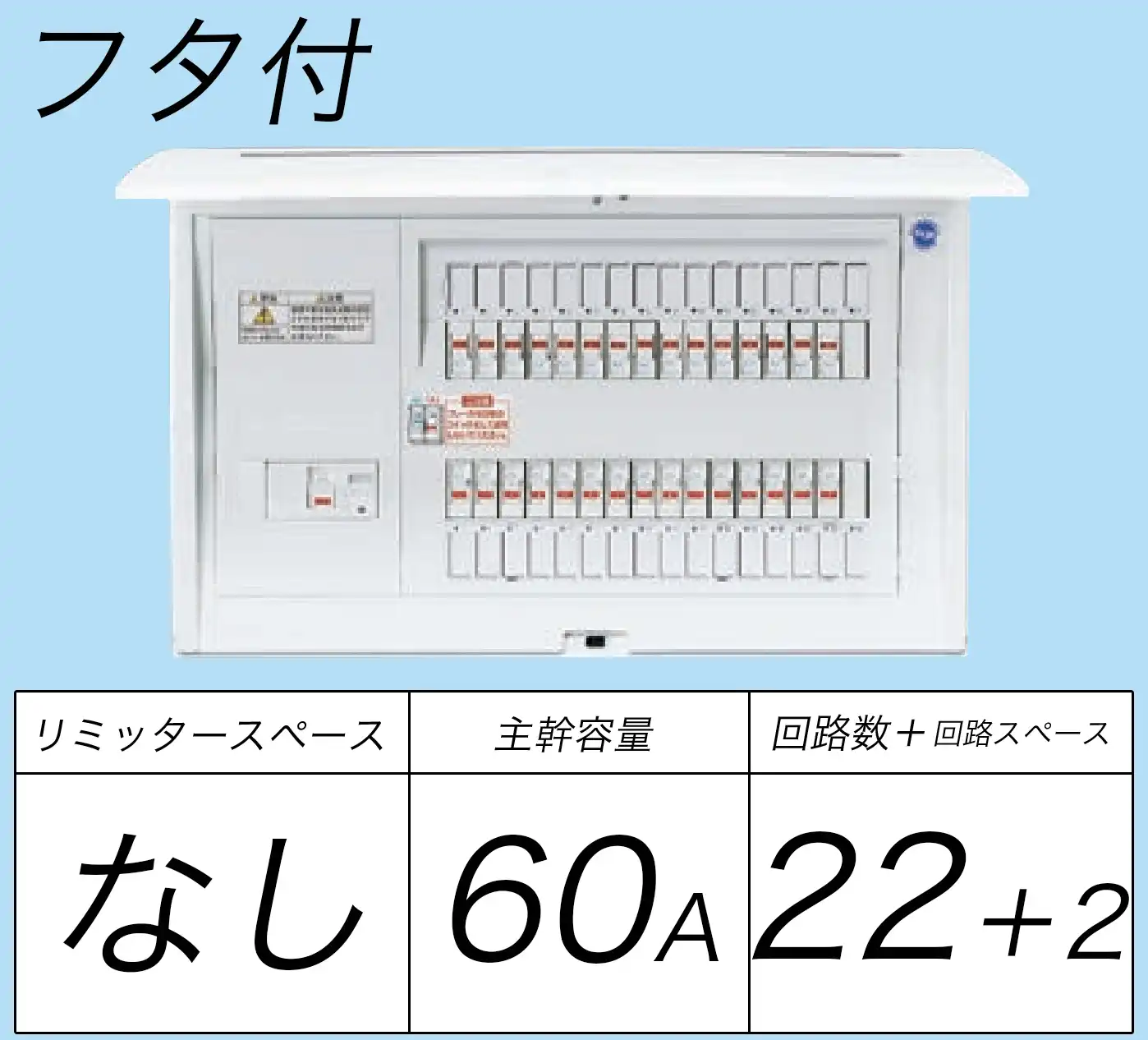 BQR86222 フタ付分電盤 単3 リミッタースペースなし 主幹ELB60A 回路数22 + 2