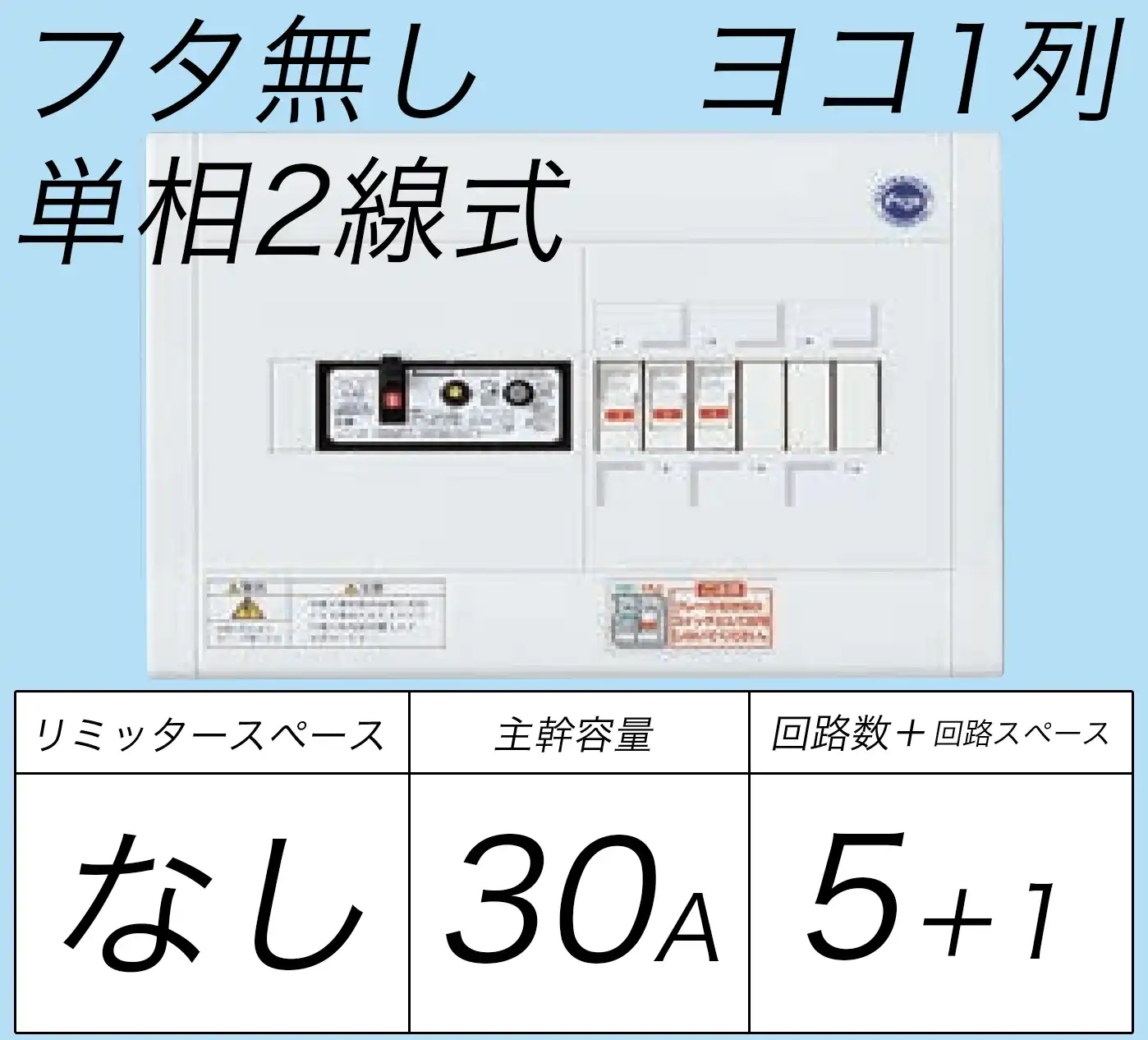 BQWB82351 ヨコ1列タイプ分電盤 単2 リミッタースペースなし 主幹ELB２P1E 30A 回路数5+1フタ無し