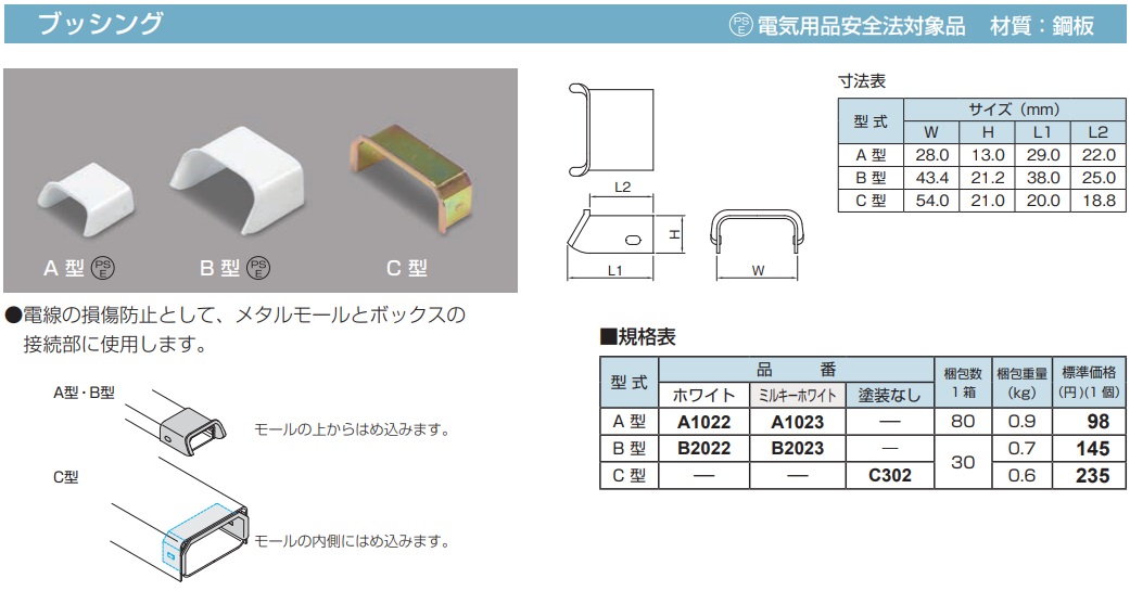 C302 メタルモール付属品 ブッシング(C型・ホワイト)