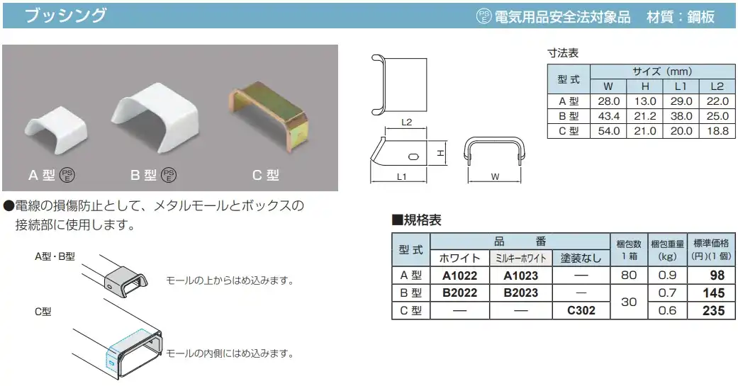 C302 メタルモール付属品 ブッシング(C型・ホワイト)