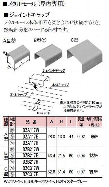 DZA117W メタルモール付属品-ジョイントキャップ(A型)(ホワイト)