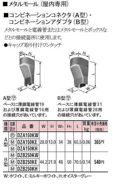 DZA150KW メタルモール付属品-コンビネーションコネクタ(A型)(ホワイト)