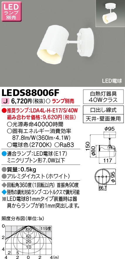 LEDS88006F LEDスポットライト(フランジ型)(ランプ別売)口金E17