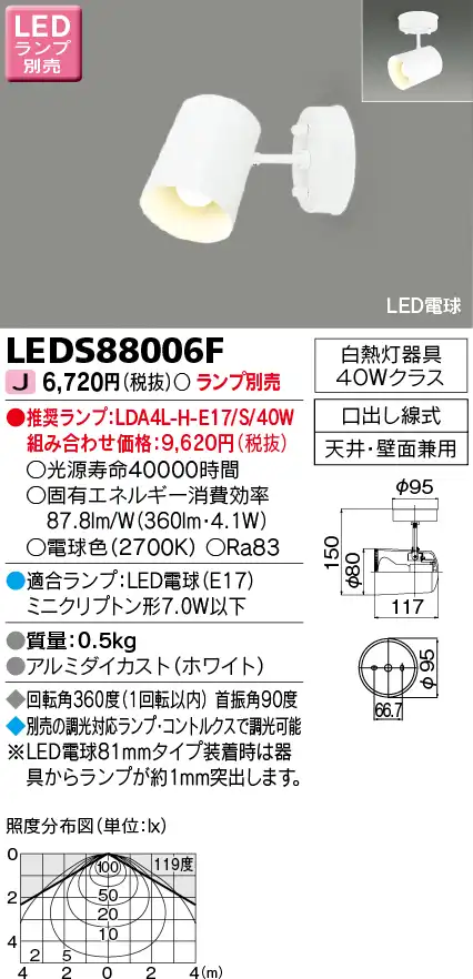 LEDS88006F LEDスポットライト(フランジ型)(ランプ別売)口金E17