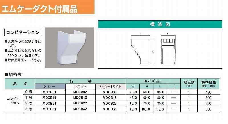 MDCB12 エムケーダクト付属品 コンビネーション(1号・ホワイト)