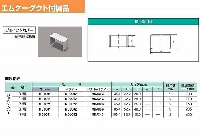 MDJC03 屋外用エムケーダクト付属品 ジョイントカバー(0号・ミルキーホワイト)