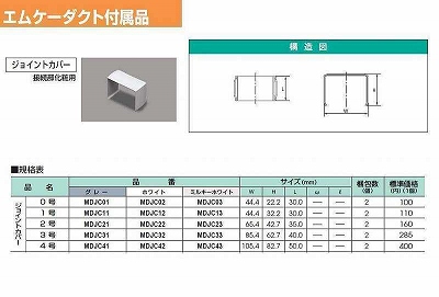 MDJC21 屋外用エムケーダクト付属品 ジョイントカバー(2号・グレー)