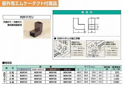 MDK12W 屋外用エムケーダクト付属品 内外マガリ(2号・ブラック)