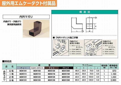 MDK139 屋外用エムケーダクト付属品 内外マガリ(3号・チョコ)