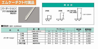 MDP43 エムケーダクト付属品 パーテーション(4号・ミルキーホワイト)