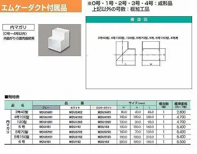 MDU5703 エムケーダクト付属品 内マガリ(5号70型・ミルキーホワイト)