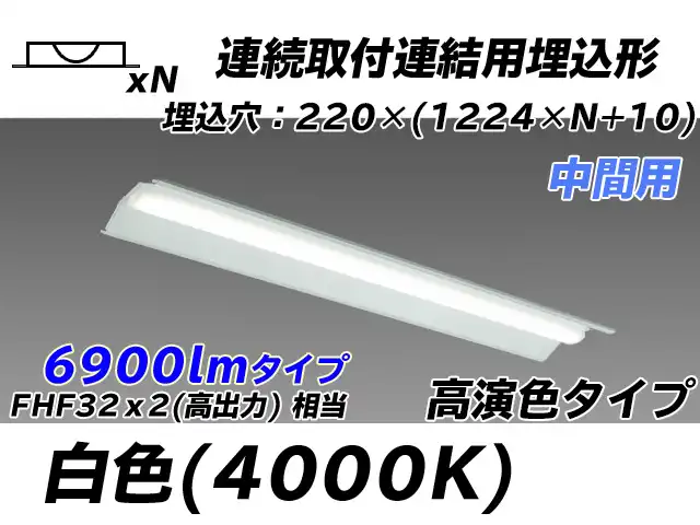 MY-B47017/20/W AHTN 埋込形ベースライト 連結用 220幅 全長1224 高演色タイプ  FHF32(高出力)x2相当 白色