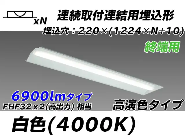 MY-B47017/21/W AHTN 埋込形ベースライト 連結用 220幅 全長1224 高演色タイプ  FHF32(高出力)x2相当 白色