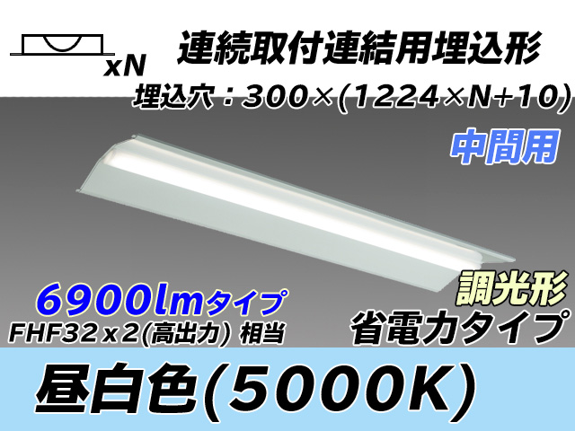 MY-B47030/23/N AHZ 埋込形ベースライト 連結用 300幅 全長1244 省電力タイプ  FHF32(高出力)x2相当 昼白色 調光タイプ