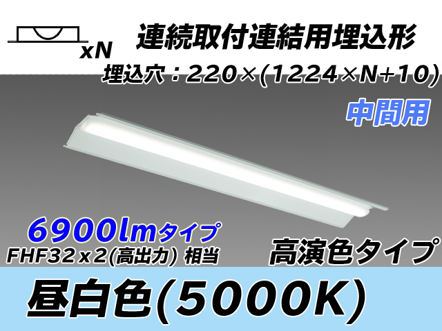 MY-B47037/20/N AHTN 埋込形ベースライト 連結用 220幅 全長1224 高演色タイプ  FHF32(高出力)x2相当 昼白色 中間用