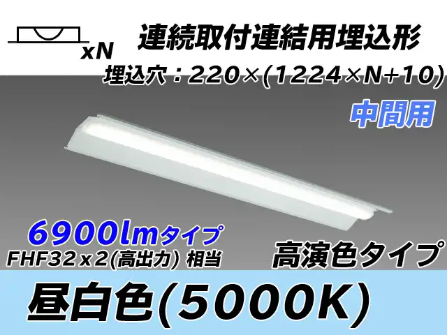 MY-B47037/20/N AHTN 埋込形ベースライト 連結用 220幅 全長1224 高演色タイプ  FHF32(高出力)x2相当 昼白色 中間用