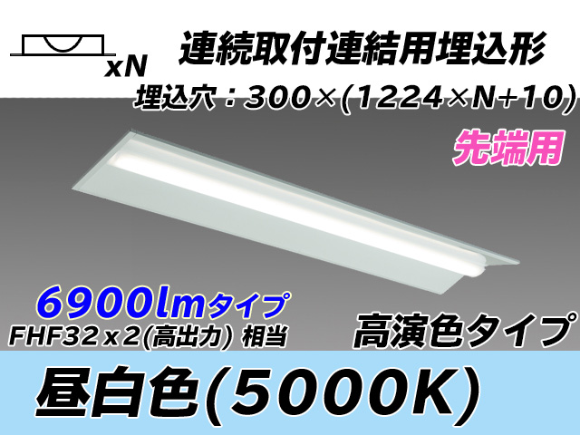 MY-B47037/22/N AHTN 埋込形ベースライト 連結用 300幅 全長1244 高演色タイプ  FHF32(高出力)x2相当 昼白色 先端用