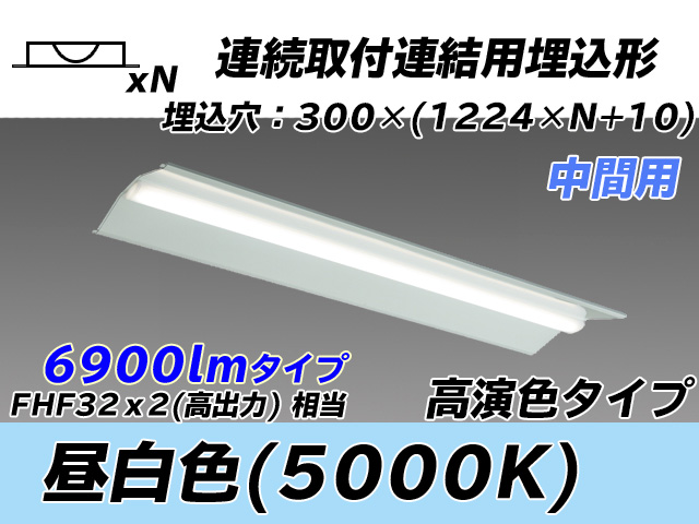MY-B47037/23/N AHTN 埋込形ベースライト 連結用 300幅 全長1244 高演色タイプ  FHF32(高出力)x2相当 昼白色 中間用