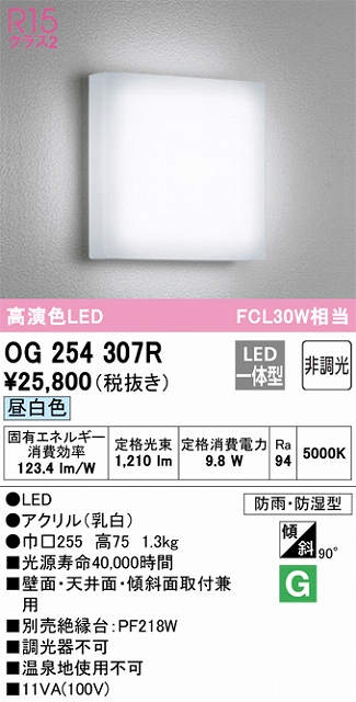 OG254307R ポーチライト 人感センサなし　FCL30W相当 非調光・昼白色 防雨防湿型
