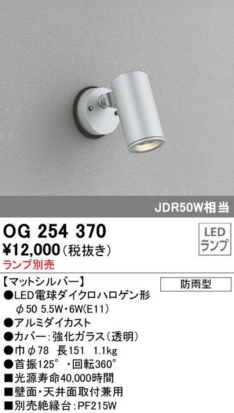 OG254370 屋外用スポットライト フレンジ型 ダイクロハロゲン(JDR)50W相当 ランプ別売