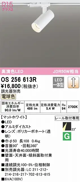 OS256613R スポットライト プラグタイプ 壁面取付可能型 調光・電球色 調光器別売 ミディアム配光 ホワイト
