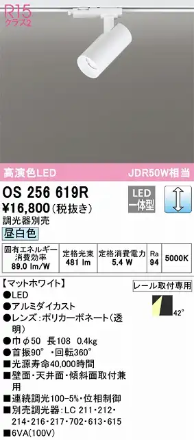 OS256619R スポットライト プラグタイプ 壁面取付可能型 調光・昼白色 調光器別売 ワイド配光 ホワイト