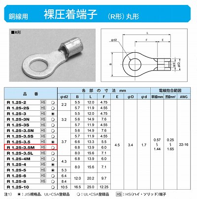 R1.25-3.5M 丸形圧着端子(R形)