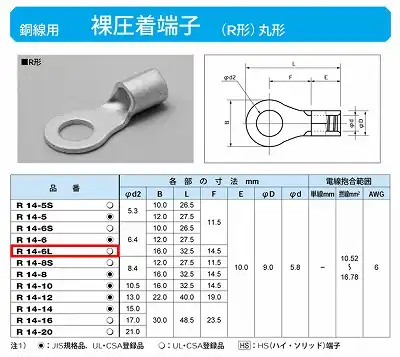 R14-6L 丸形圧着端子(R形)