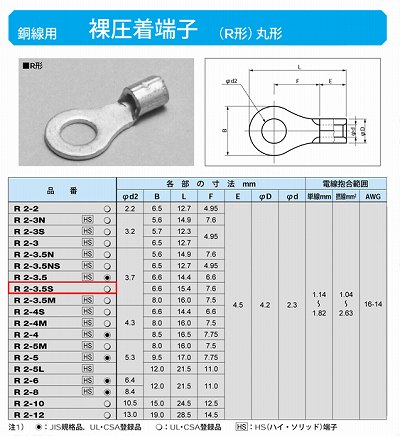 R2-3.5S 丸形圧着端子(R形)