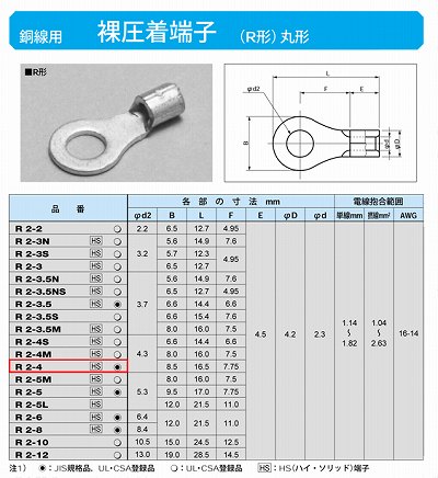 R2-4 丸形圧着端子(R形)