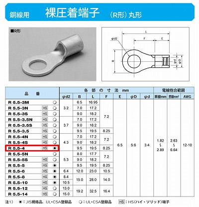 R5.5-4 丸形圧着端子(R形)(バラ)