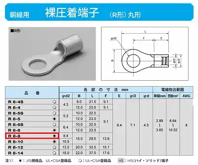 R8-8 丸形圧着端子(R形)