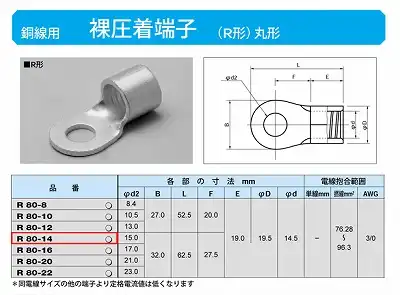 R80-14 丸形圧着端子(R形)