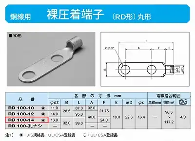 RD100-14 丸形圧着端子(RD形)