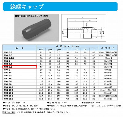 TIC5.5-C 在庫あり)圧着端子用絶縁キャップ(TIC)透明