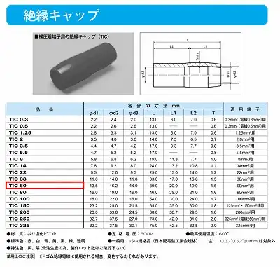 TIC60-G 圧着端子用絶縁キャップ(TIC)緑