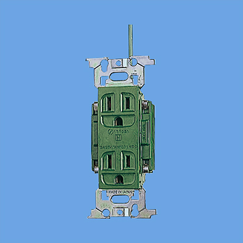 WN1318GK フルカラー医用アース付ダブルコンセント(接地リード線付)(緑)