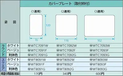 WT8091W コスモシリーズワイド21 カバープレート(スクエア)(1連)(取付枠付)(ホワイト)