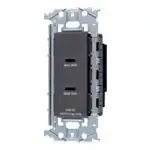 WTL1488MH 埋込充電用USBコンセント2ポート(最大60W)(USB-C)(金属枠付)(マットグレー)
