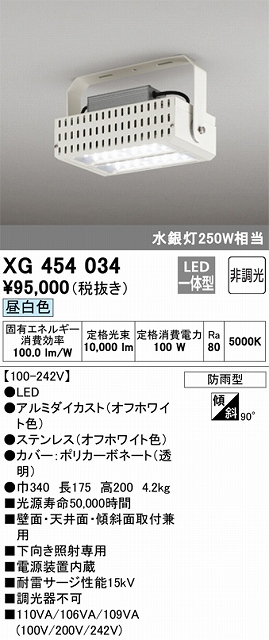 XG454034 高天井用照明 水銀灯250Ｗ相当 昼白色5000ｋ